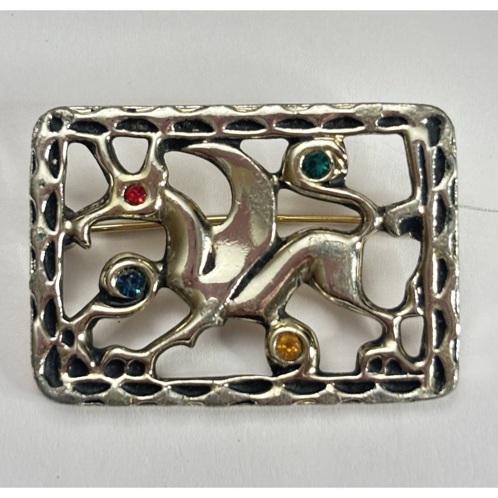 Vintage Sarah Coventry Griffin Dragon Sphinx Brooch Rhinestone Early Signed SC